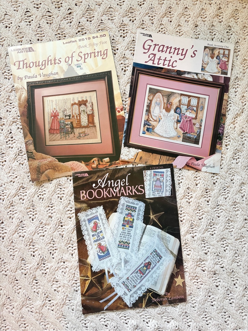 Set of 3 Leisure Arts Cross Stitch Patterns - 2 Leaflets and 1 Book of Bookmarks